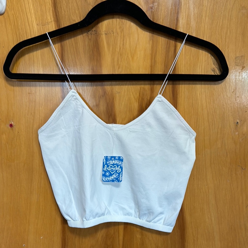 Free People White and Blue Fitted Crop Camisole